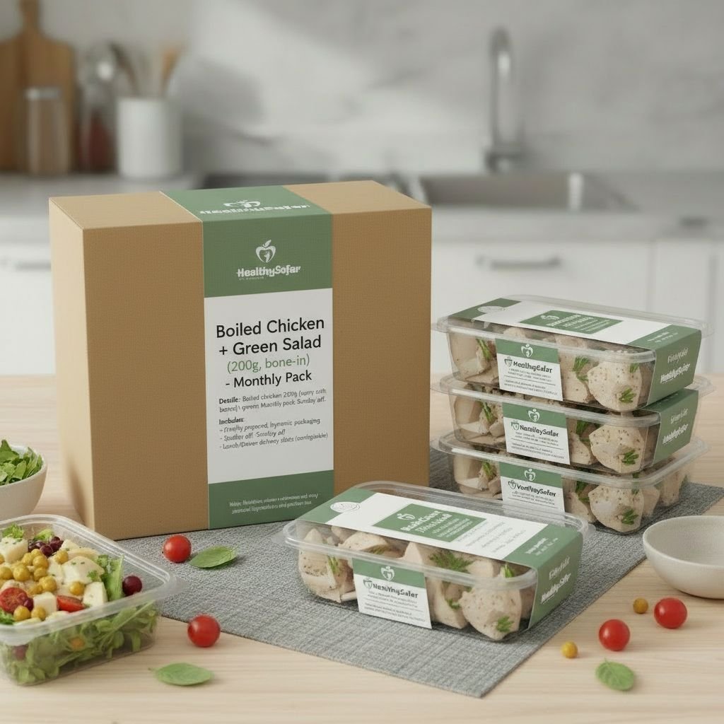 Boiled Chicken + Green Salad (200g, bone-in) - Monthly Pack